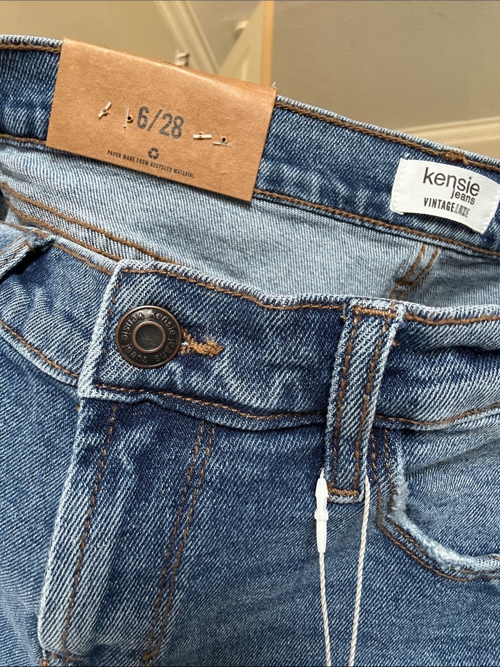 Kensie Men’s Blue Slim Denim Jeans with Brown Stitching